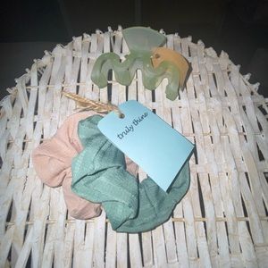 Green and Pink Hair Scrunchies Set